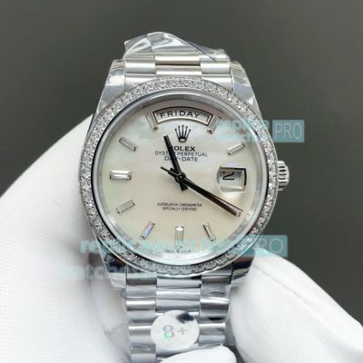 8+ Factory Super Clone Rolex Day-Date MOP Dial Diamond Bezel Gain Weight Watch 40mm 